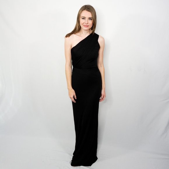 574. LANVIN One-Shoulder Formal Full Length Black Gown Sz 36 - Picture 1 of 7